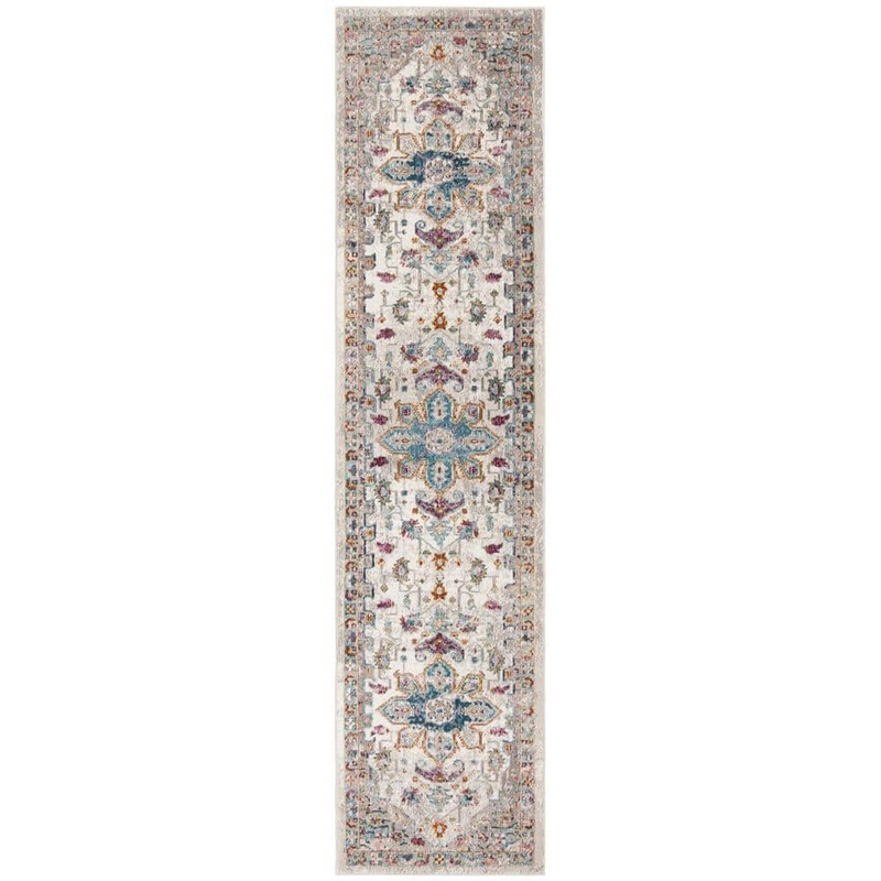 SAFAVIEH Aria Cream/Multi 2 ft. x 8 ft. Border Runner Rug ARA160C-28