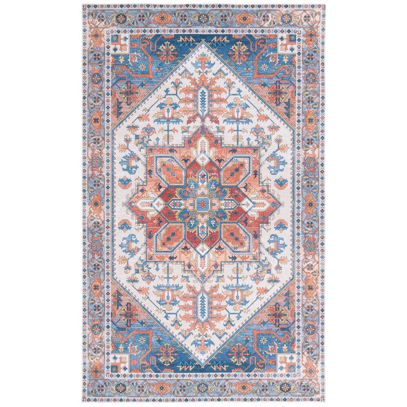 SAFAVIEH Arizona Rust/Navy 3 ft. x 5 ft. Geometric Medallion Machine Washable Area Rug ARZ120Q-3