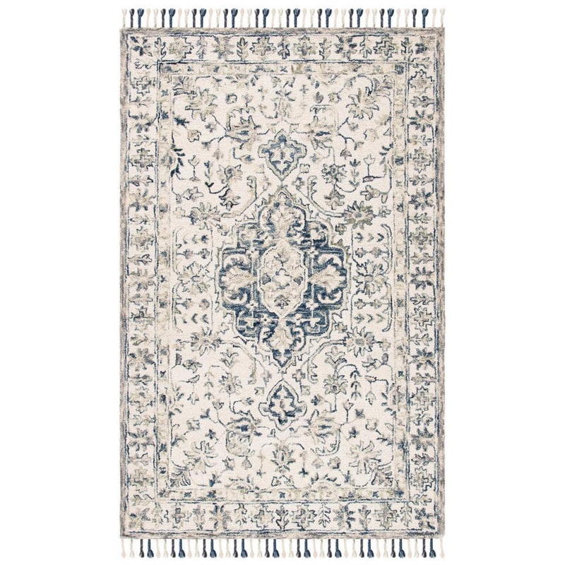 SAFAVIEH Aspen Ivory/Blue 9 ft. x 12 ft. Border Medallion Area Rug APN125A-9