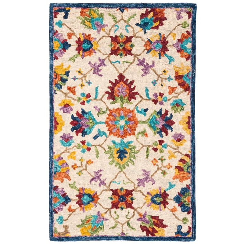 SAFAVIEH Aspen Ivory/Blue Doormat 2 ft. x 3 ft. Floral Area Rug APN509A-2