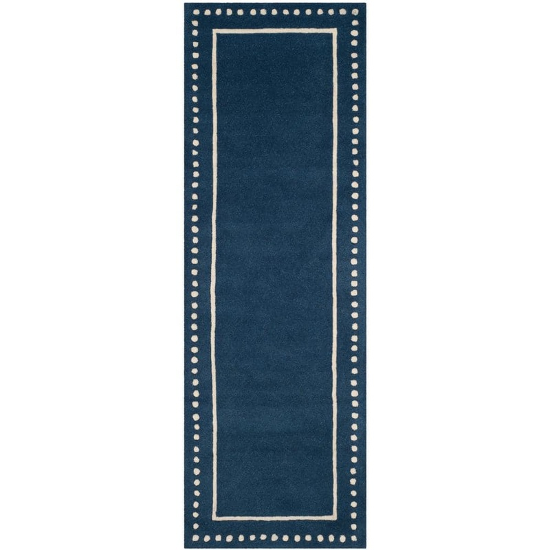 SAFAVIEH Bella Navy Blue/Ivory 2 ft. x 9 ft. Dotted Border Runner Rug BEL151G-29