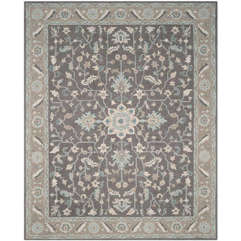 SAFAVIEH Blossom Dark Gray/Light Brown 10 ft. x 14 ft. Border Area Rug BLM217A-10