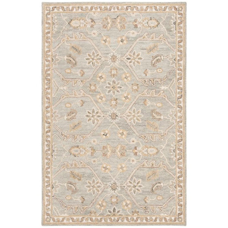 SAFAVIEH Blossom Slate/Beige 5 ft. x 8 ft. Antique Border Floral Area Rug BLM701M-5
