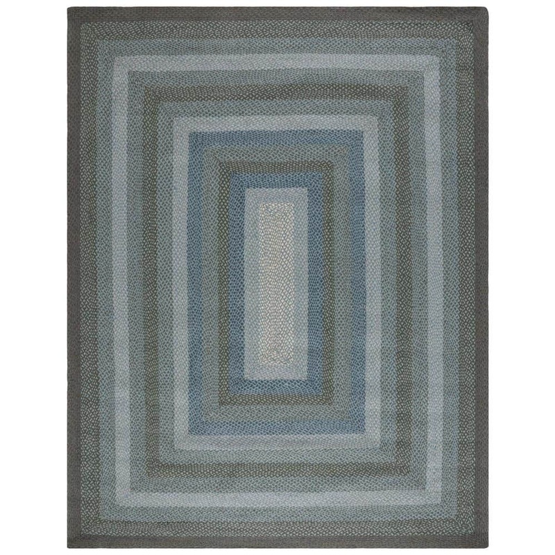 SAFAVIEH Braided Light Blue Green 8 ft. x 10 ft. Border Striped Area Rug BRD652M-8