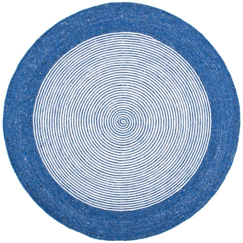 SAFAVIEH Braided Navy Ivory 6 ft. x 6 ft. Border Striped Round Area Rug BRD904N-6R