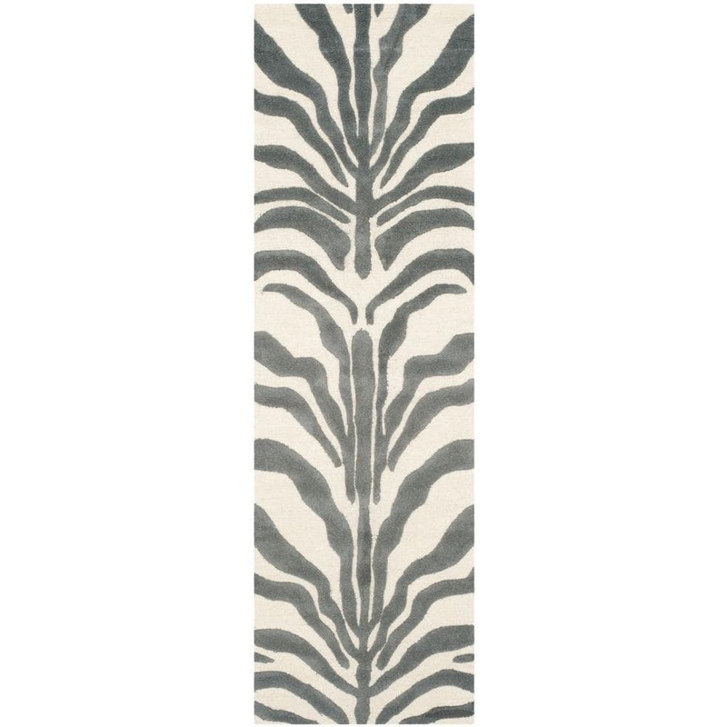 SAFAVIEH Cambridge Ivory/Dark Gray 3 ft. x 8 ft. Animal Print Runner Rug CAM709A-28