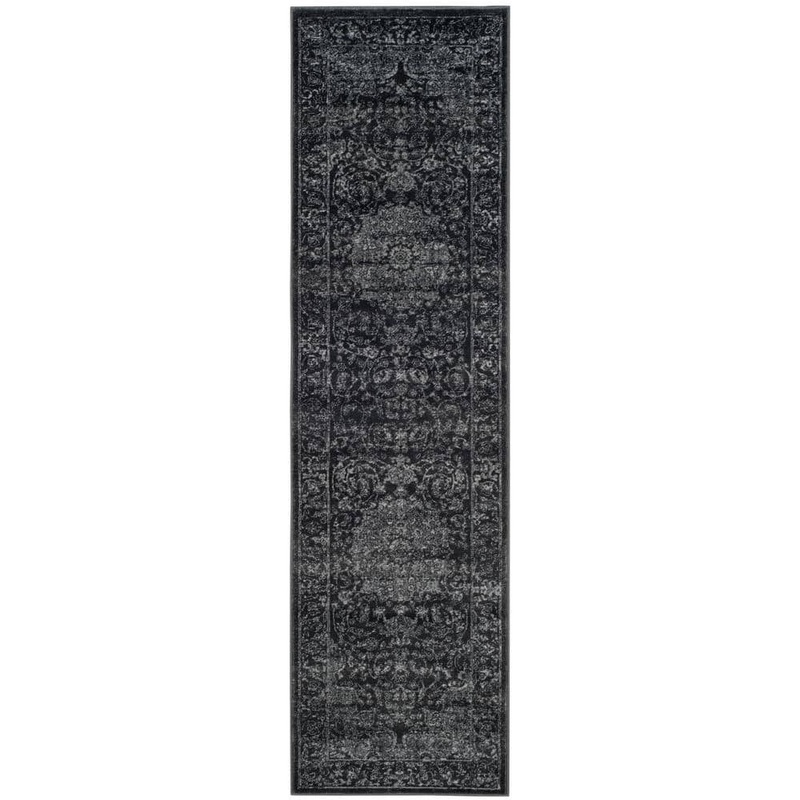 SAFAVIEH Carnegie Dark Gray/Cream 2 ft. x 8 ft. Border Runner Rug CNG631P-28