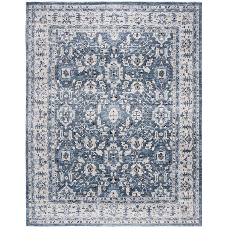 SAFAVIEH Charleston Navy/Cream 8 ft. x 10 ft. Floral Border Area Rug CHL412N-8