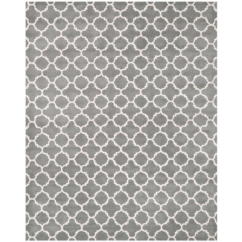 SAFAVIEH Chatham Dark Grey/Ivory 10 ft. x 14 ft. Geometric Multi-Trellis Area Rug CHT717D-10