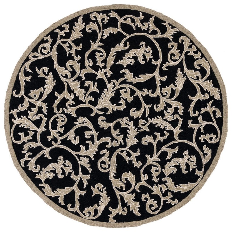 SAFAVIEH Chelsea Black Doormat 3 ft. x 3 ft. Floral Vines Round Area Rug HK307B-3R