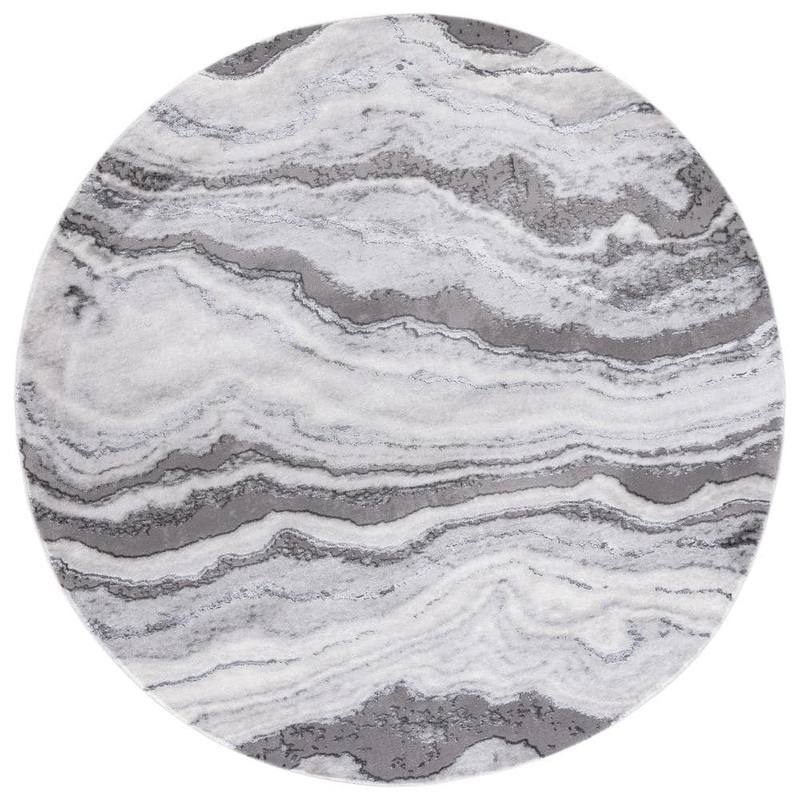 SAFAVIEH Craft Gray 7 ft. x 7 ft. Marbled Abstract Round Area Rug CFT858G-7R