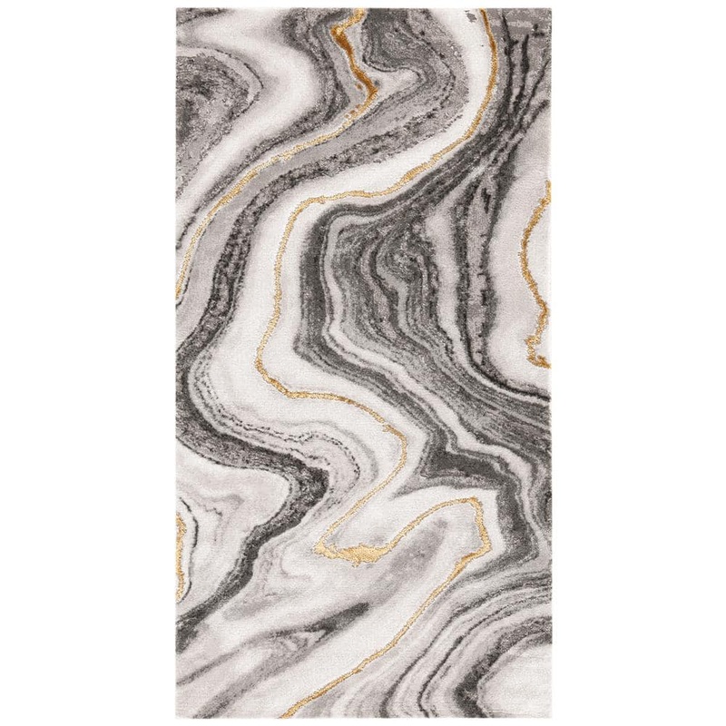 SAFAVIEH Craft Gray/Gold Doormat 2 ft. x 4 ft. Marbled Abstract Area Rug CFT819F-24