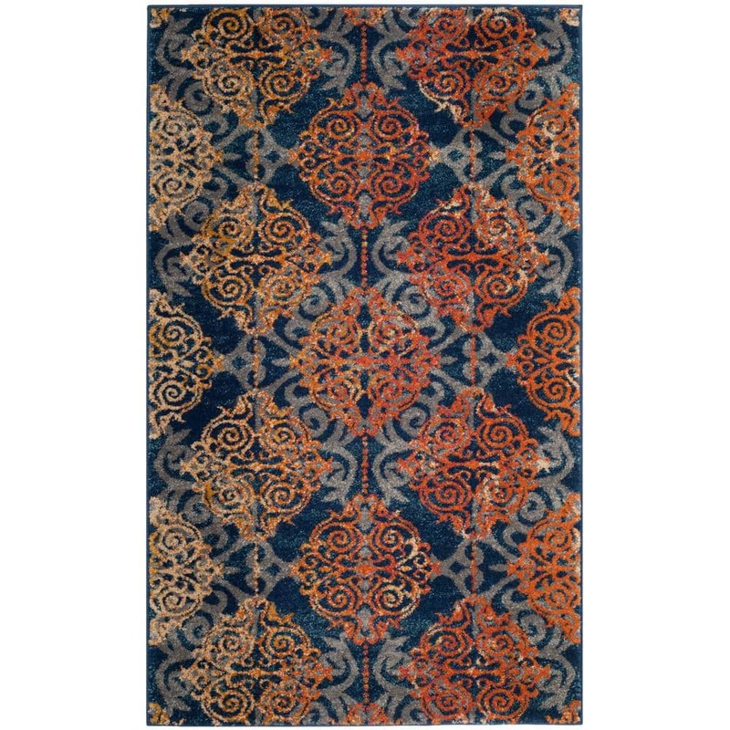 SAFAVIEH Evoke Blue/Orange Doormat 3 ft. x 5 ft. Geometric Area Rug EVK230S-3