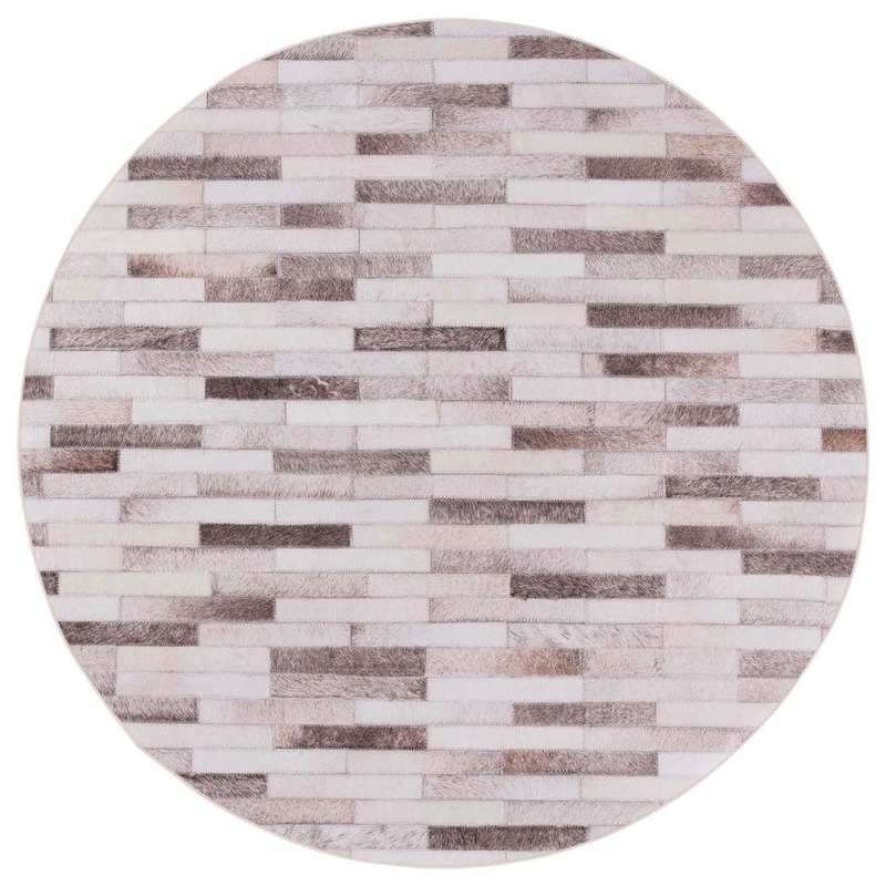 SAFAVIEH Faux Hide Beige/Brown 6 ft. x 6 ft. Machine Washable Plaid Geometric Round Area Rug FAH500B-6R