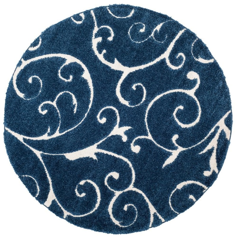 SAFAVIEH Florida Shag Dark Blue/Cream 4 ft. x 4 ft. Round Floral Area Rug SG455-6511-4R