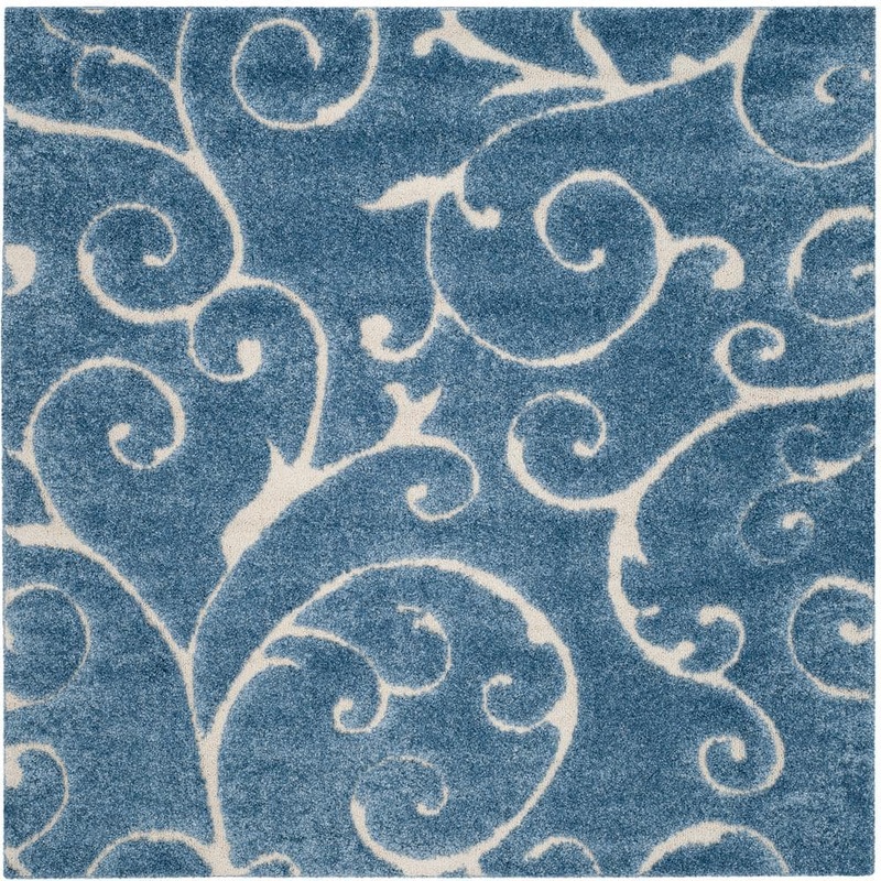 SAFAVIEH Florida Shag Light Blue/Cream 7 ft. x 7 ft. Square Floral Area Rug SG455-6011-7SQ