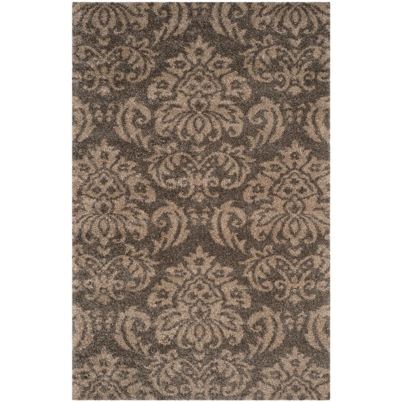 SAFAVIEH Florida Shag Smoke/Beige 6 ft. x 9 ft. Floral Medallion Area Rug SG460-7913-6