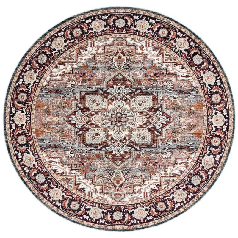 SAFAVIEH Herat Red/Ivory 7 ft. x 7 ft. Border Medallion Floral Round Area Rug HRT331Q-7R