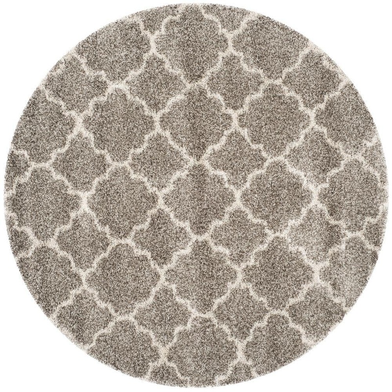 SAFAVIEH Hudson Shag Gray/Ivory 5 ft. x 5 ft. Round Quatrefoil Geometric Area Rug SGH282B-5R