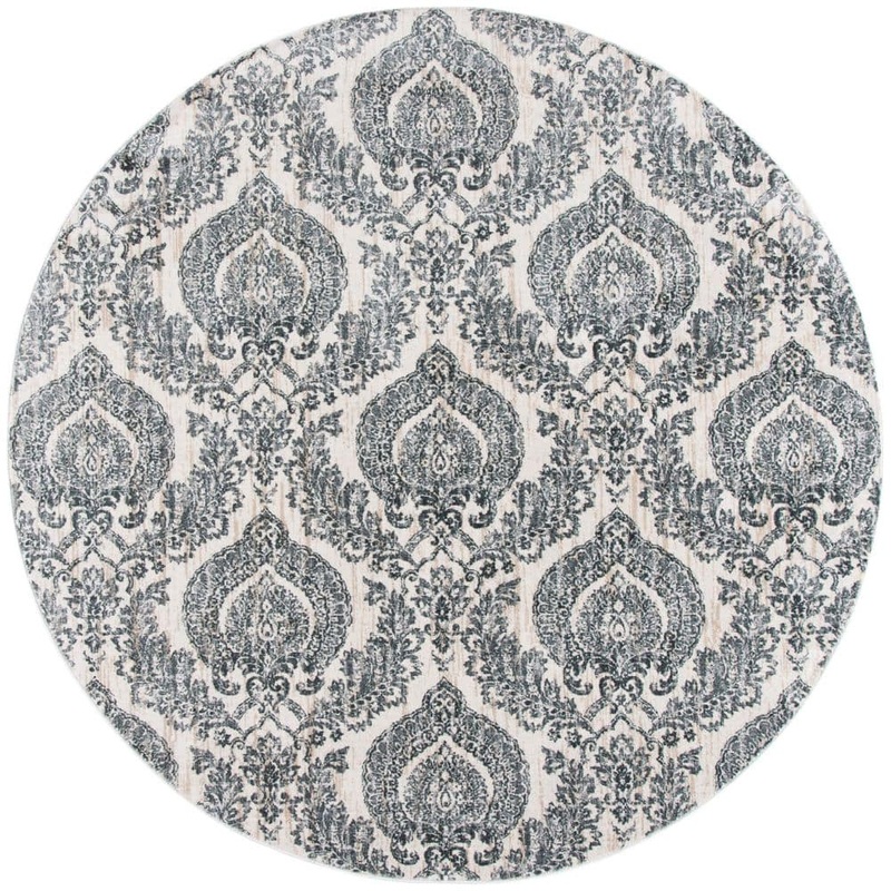 SAFAVIEH Isabella Gray/Ivory 7 ft. x 7 ft. Floral Geometric Medallion Round Area Rug ISA952F-7R