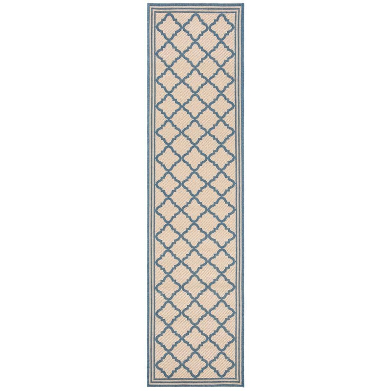 SAFAVIEH Linden Cream/Blue 2 ft. x 8 ft. Border Geometric Trellis Runner Rug LND121N-28