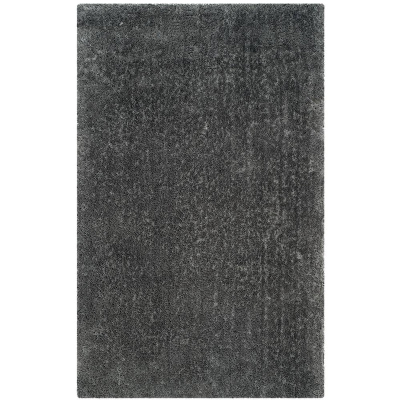 SAFAVIEH Luxe Shag Gray Doormat 2 ft. x 3 ft. Solid Area Rug SGX160C-2