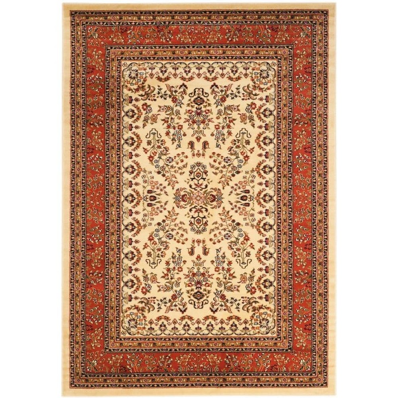 SAFAVIEH Lyndhurst Ivory/Rust 9 ft. x 12 ft. Border Antique Floral Area Rug LNH331R-9