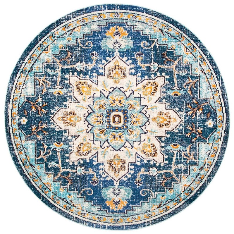SAFAVIEH Madison Blue/Light Blue 7 ft. x 7 ft. Round Border Area Rug MAD473M-7R