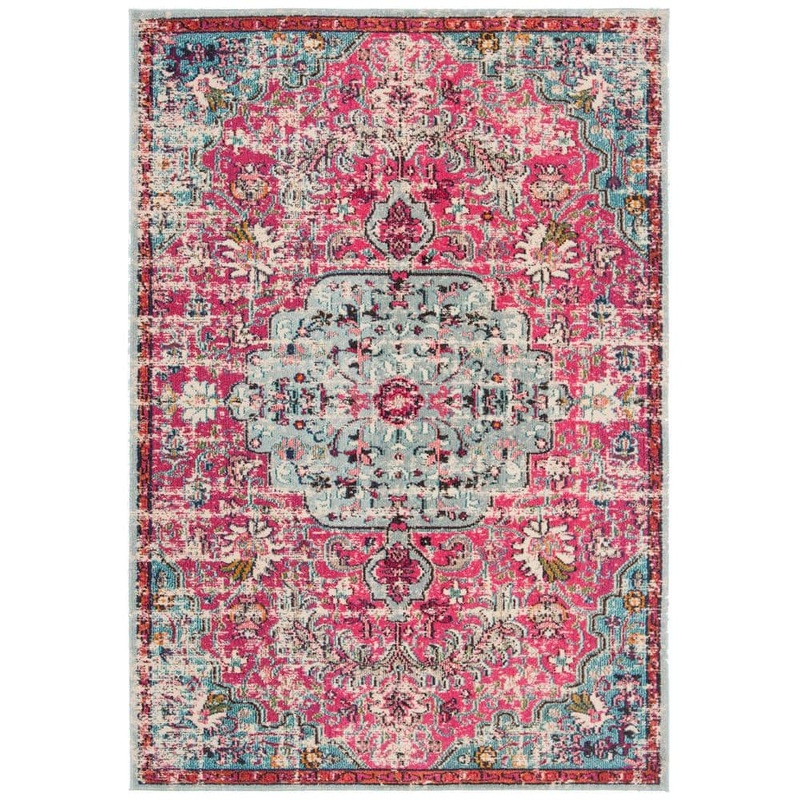 SAFAVIEH Madison Fuchsia/Teal 4 ft. x 6 ft. Border Area Rug MAD447R-4