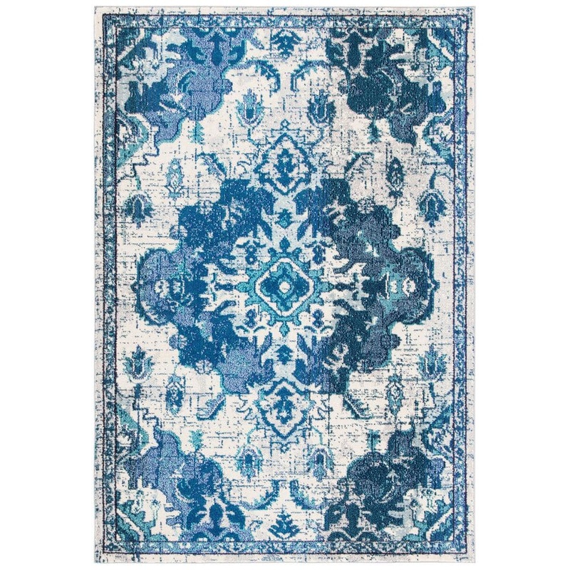 SAFAVIEH Madison Ivory/Blue 8 ft. x 10 ft. Border Floral Oriental Area Rug MAD484A-8