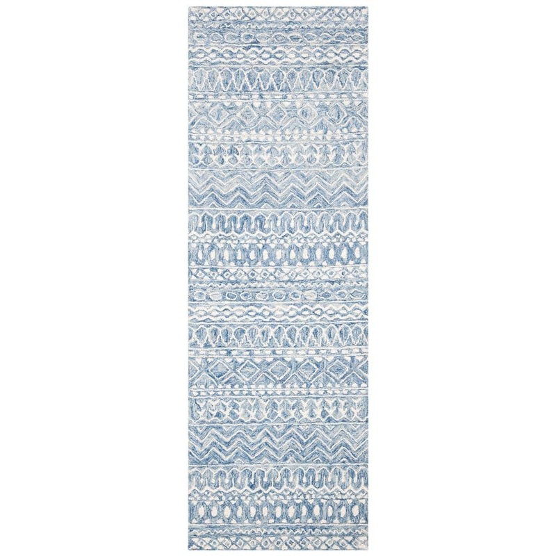SAFAVIEH Micro-Loop Blue/Ivory 2 ft. x 11 ft. Distressed Tribal Runner Rug MLP502M-211