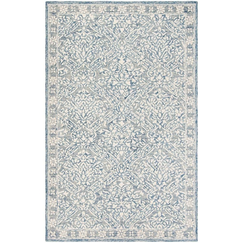 SAFAVIEH Micro-Loop Blue/Ivory 5 ft. x 8 ft. Border Area Rug MLP510M-5