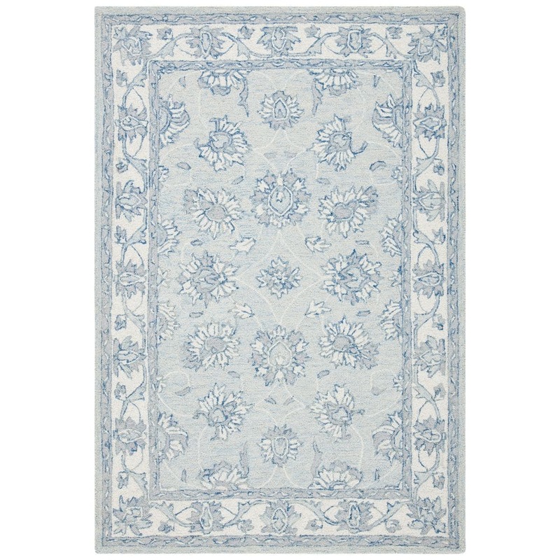 SAFAVIEH Micro-Loop Light Blue/Ivory 4 ft. x 6 ft. Border Medallion Area Rug MLP536L-4