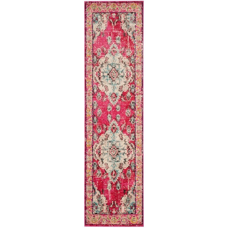 SAFAVIEH Monaco 2 ft. x 12 ft. Pink/Multi  Border Runner Rug MNC243D-212