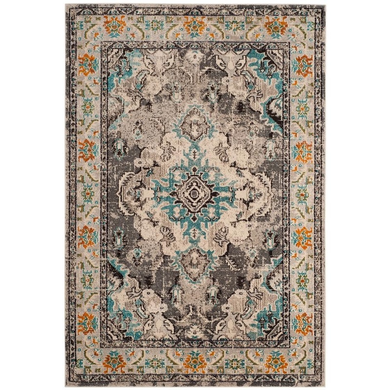 SAFAVIEH Monaco 5 ft. x 8 ft. Gray/Light Blue Border Area Rug MNC243G-5