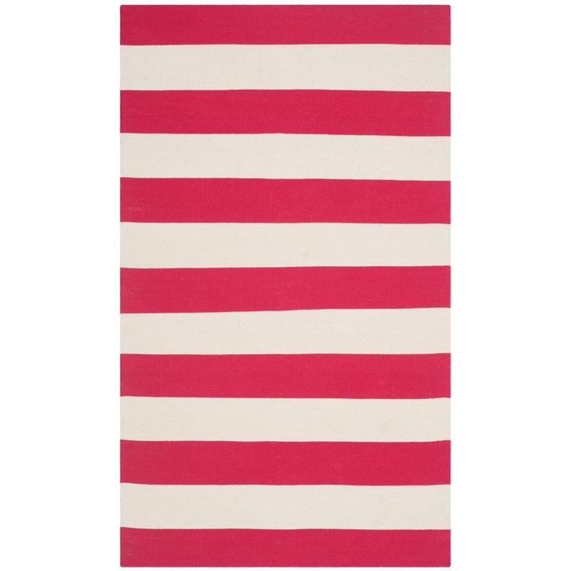 SAFAVIEH Montauk Red/Ivory Doormat 3 ft. x 5 ft. Solid Striped Area Rug MTK712B-3