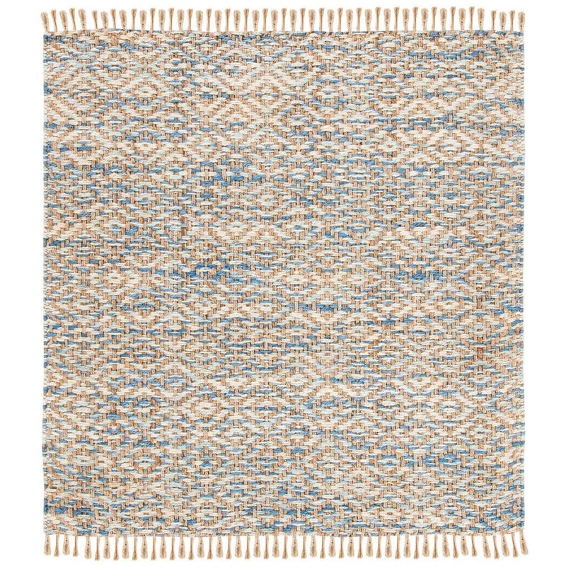 SAFAVIEH Natural Fiber Beige/Blue 6 ft. x 6 ft. Woven Thread Square Area Rug NF822A-6SQ