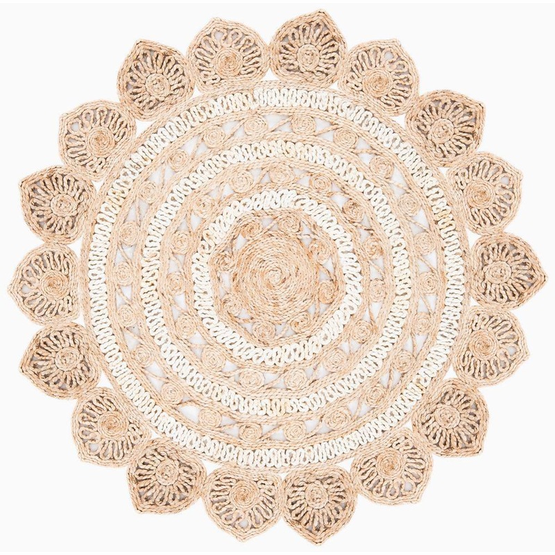 SAFAVIEH Natural Fiber Ivory/Beige 4 ft. x 4 ft. Woven Floral Round Area Rug NF160B-4R