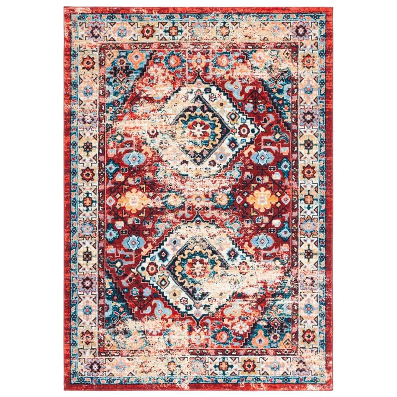 SAFAVIEH Riviera Red/Blue 4 ft. x 6 ft. Machine Washable Medallion Border Area Rug RIV157Q-4
