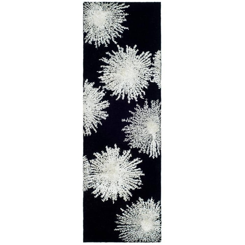 SAFAVIEH Soho Black/White 3 ft. x 8 ft. Distressed Starburst Runner Rug SOH712D-28