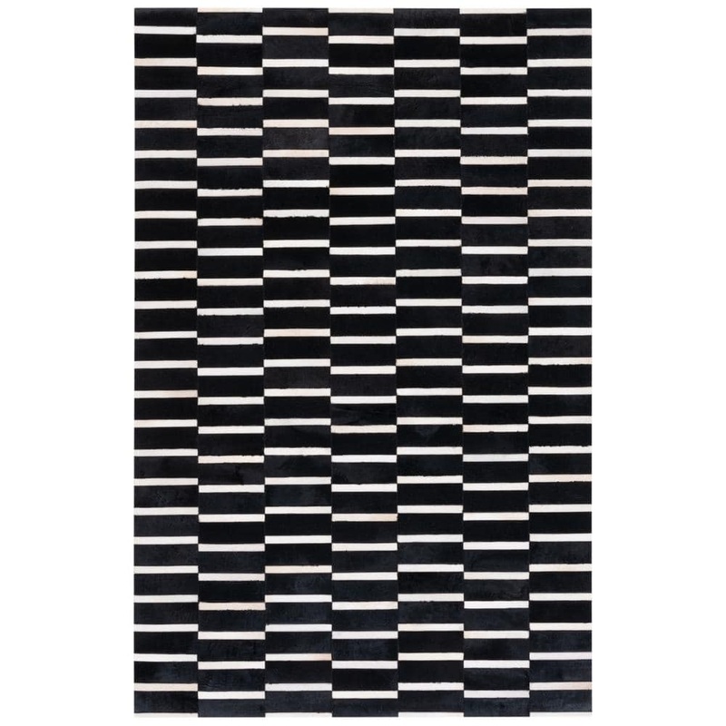 SAFAVIEH Studio Leather Black Beige 6 ft. x 9 ft. Striped Area Rug STL821Z-6