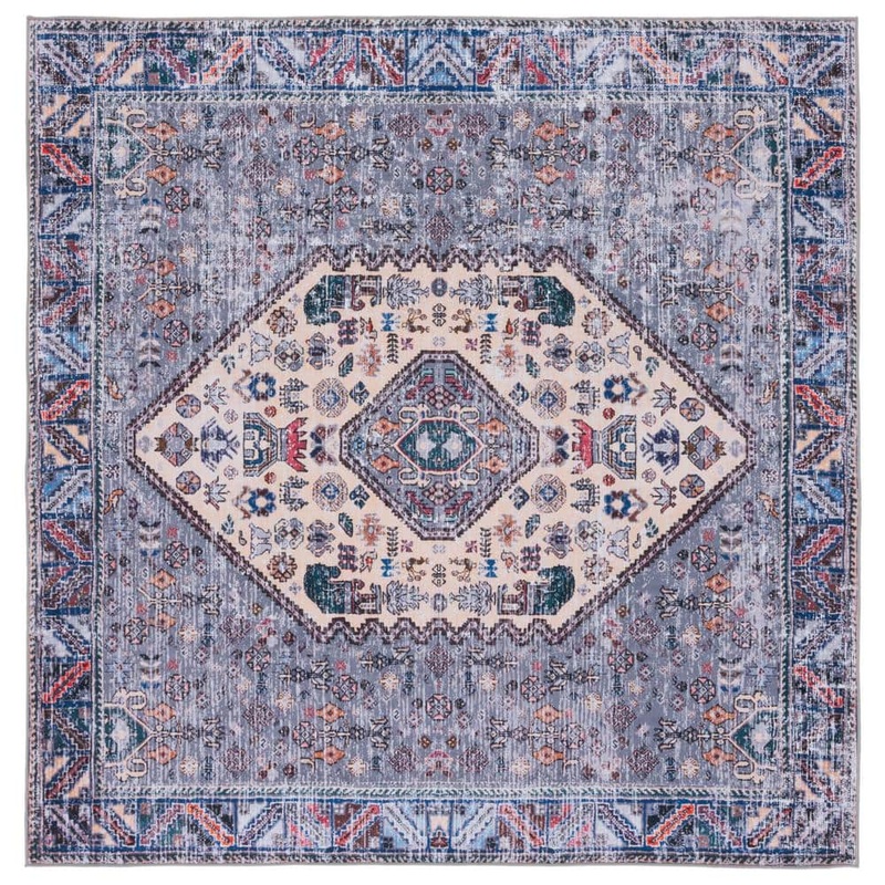 SAFAVIEH Tucson Beige/Gray 6 ft. x 6 ft. Machine Washable Border Floral Medallion Square Area Rug TSN194C-6SQ
