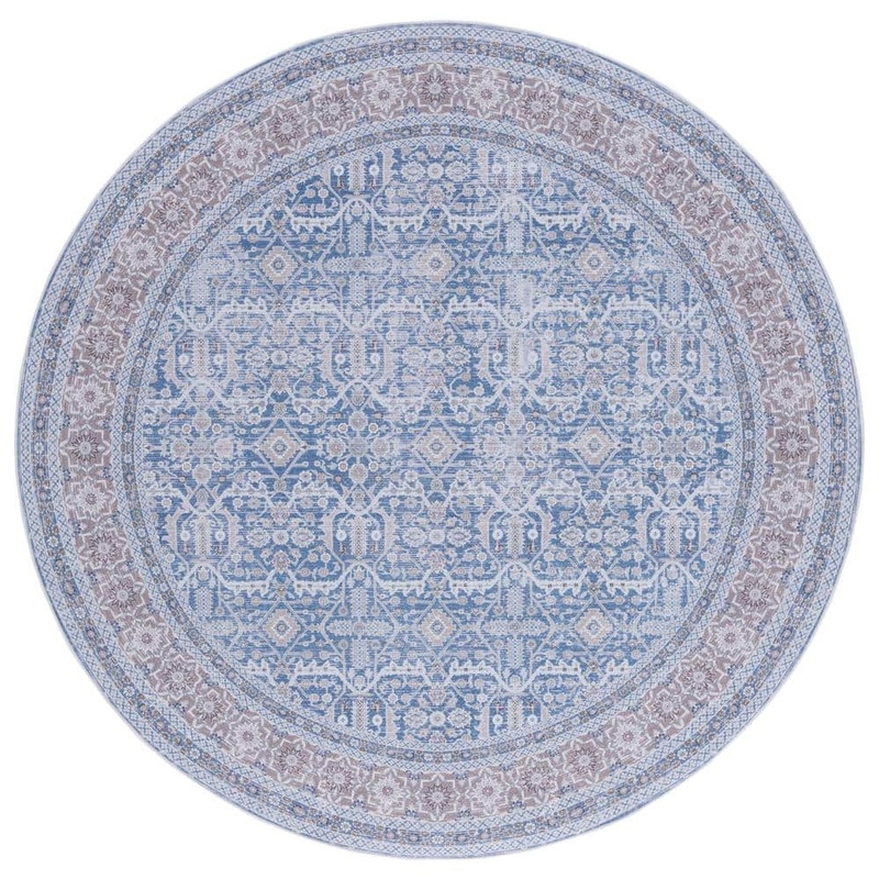 SAFAVIEH Tucson Blue/Rust 6 ft. x 6 ft. Machine Washable Border Geometric Round Area Rug TSN186M-6R