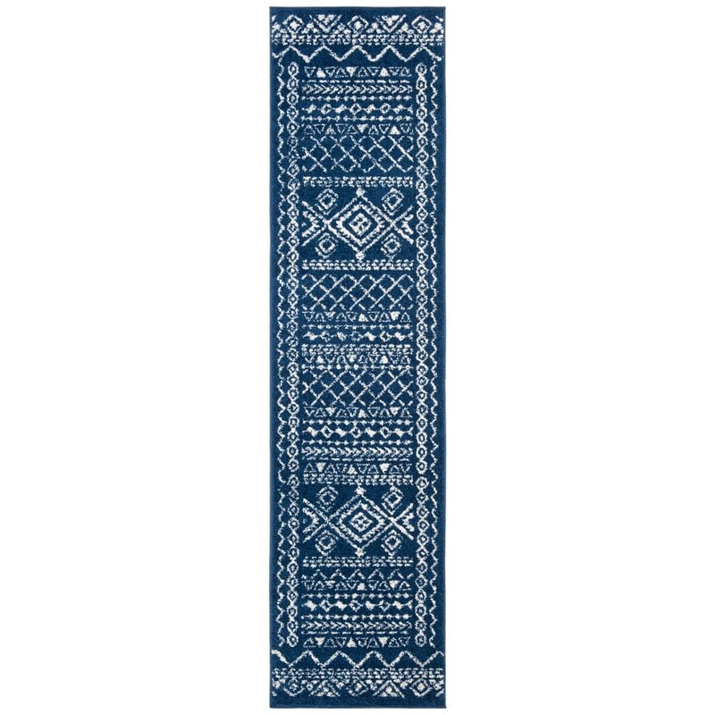 SAFAVIEH Tulum Navy/Ivory 2 ft. x 9 ft. Border Tribal Distressed Runner Rug TUL268N-29