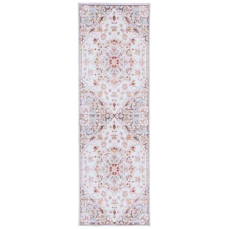 SAFAVIEH Tuscon Beige/Gray 3 ft. x 8 ft. Machine Washable Floral Border Runner Rug TSN103B-28
