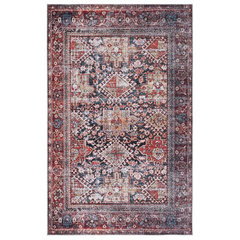 SAFAVIEH Tuscon Navy/Rust 9 ft. x 12 ft. Machine Washable Geometric Border Area Rug TSN130N-9
