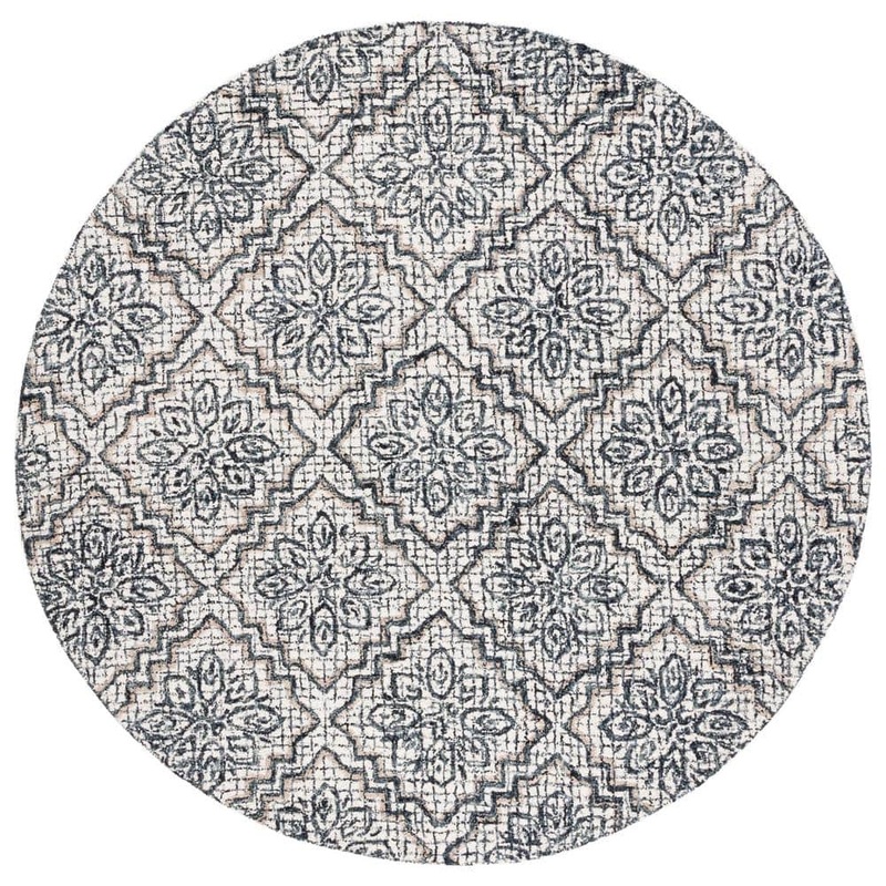 SAFAVIEH Abstract Ivory/Navy 6 ft. x 6 ft.y Diamond Floral Round Area Rug ABT201N-6R