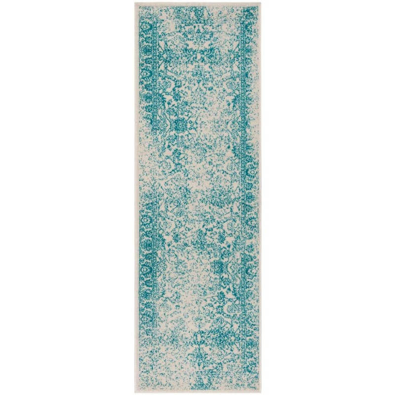 SAFAVIEH Adirondack Ivory/Teal 3 ft. x 6 ft. Border Distressed Runner Rug ADR109D-26