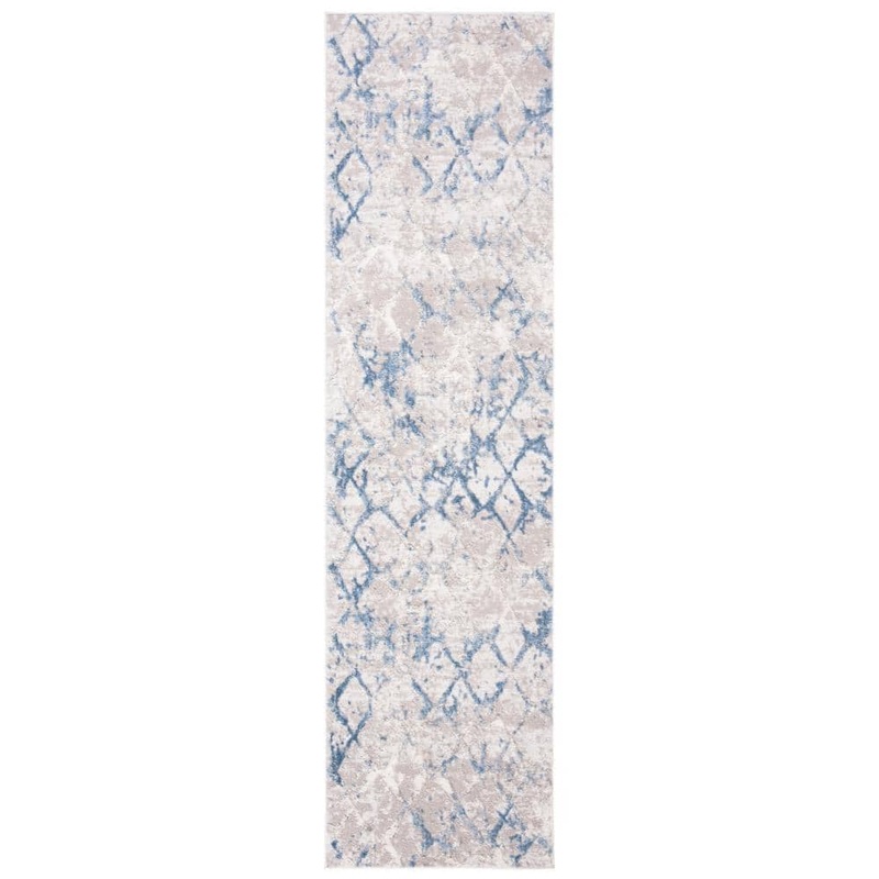 SAFAVIEH Amelia Light Gray/Blue 2 ft. x 16 ft. Abstract Diamond Runner Rug ALA783G-216