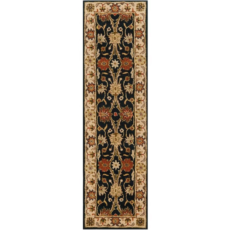 SAFAVIEH Antiquity Black 2 ft. x 8 ft. Floral Border Runner Rug AT249B-28